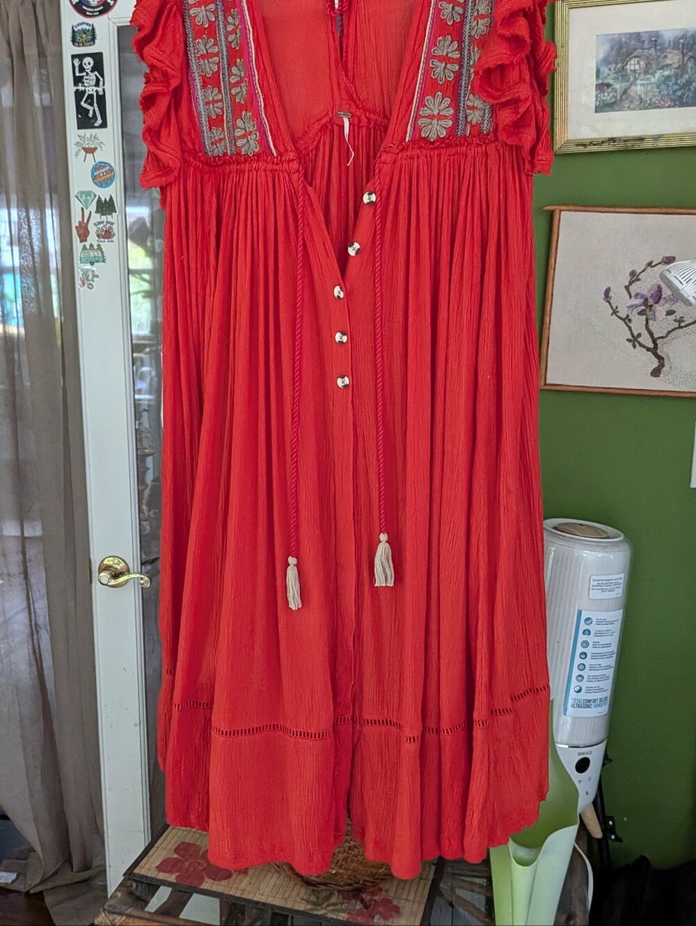 Frsee PeopleRed Embroidered Boho Tassel Dress - Picture 2 of 4